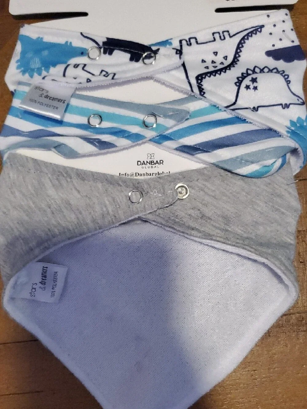 Stars & Dreamers Baby Dinosaur Bandana Bib Set - White, Blue, Gray